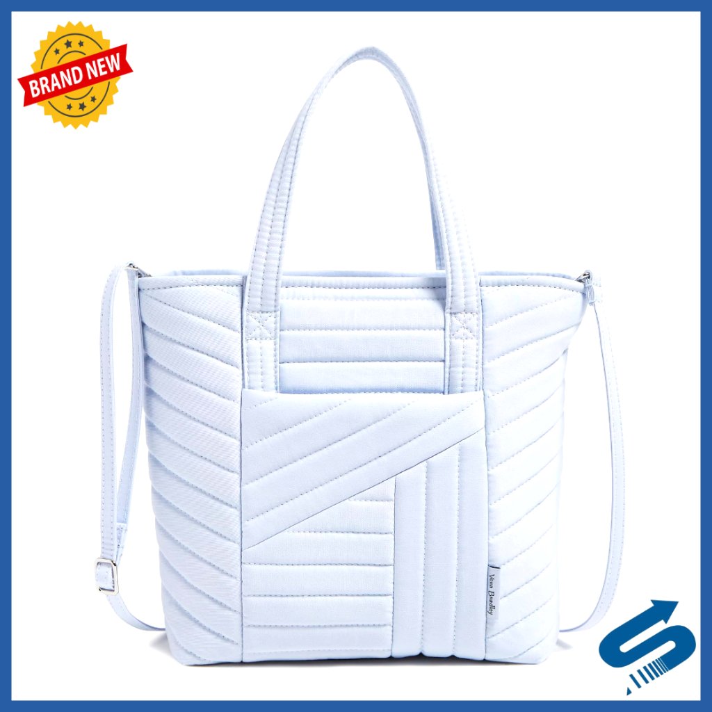 Quilted Cotton Tote Bag With Adjustable Strap And Zip Pocket